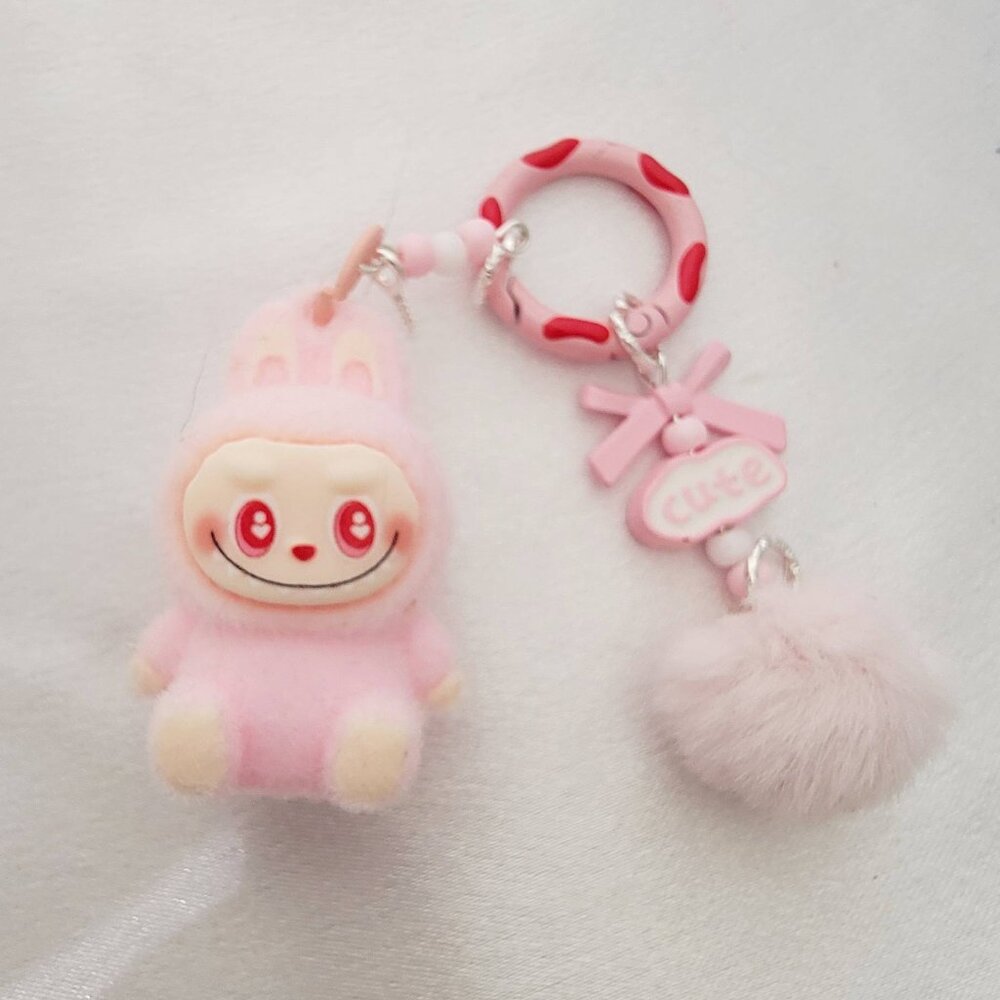 Have a Seat Labubu Keychain Ribbon Pom Pom Phone Charms, Bag Charms #3